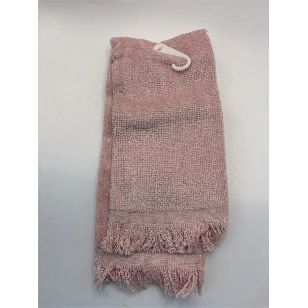 Vtg Holiday Traditions Christmas Guest Fingertip Towels Set Of 3 Pink Fringe NEW